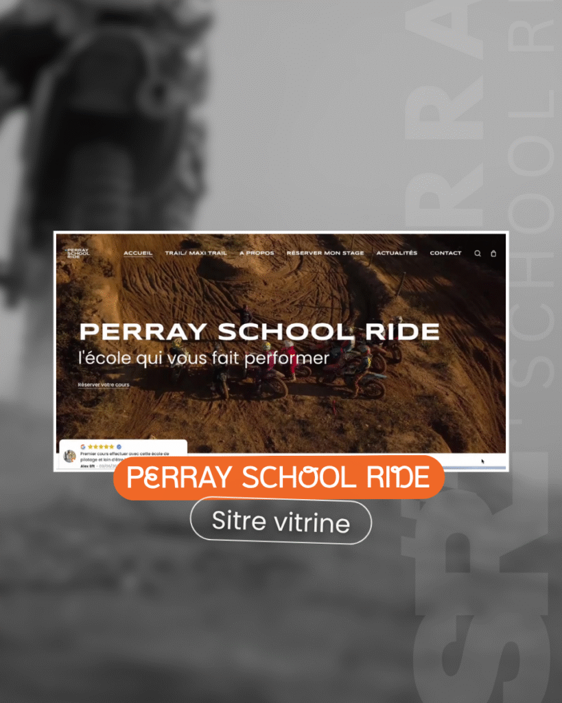 Capture d'écran du site vitrine Perray School Ride « L'école qui vous fait performer », création web par Aptitude Pro.